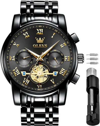 Miniatura 13 de OLEVS Relojes impermeables para hombre, de acero inoxidable, con cronógrafo, de lujo, color blanco, luminoso, de gran cara, analógico, de cuarzo