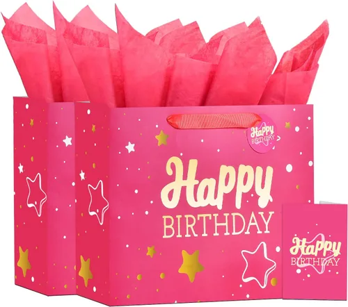 Miniatura 32 de Powbrace Bolsa de regalo de cumpleaños negra con papel de seda y tarjeta de felicitación, 13 x 10.2 x 4.9 pies, mediana