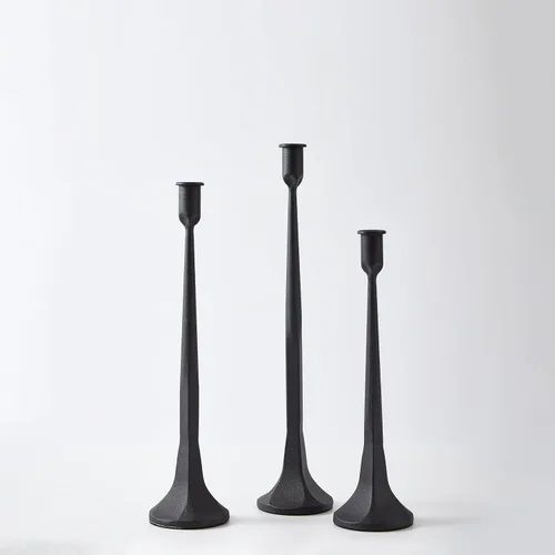 Miniatura 6 de Denique Juego de 3 portavelas cónico de hierro, portavelas negro, portavelas decorativo, juego alto para bodas, mesa de comedor, decoración