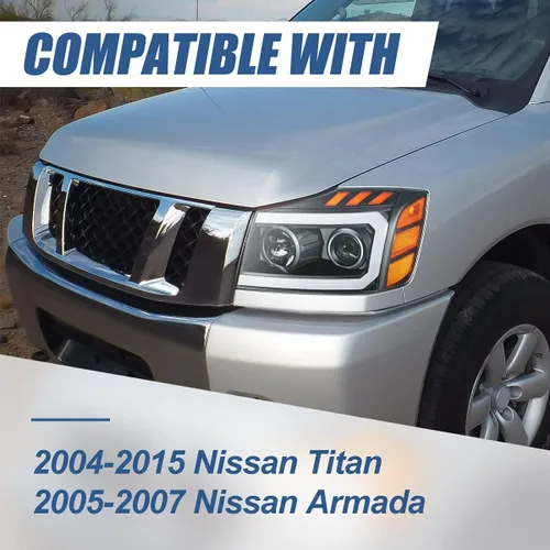 Miniatura 7 de Auto Dynasty Conjunto de faros LED DRL compatibles con Nissan Titan Armada 2004-2015, faros delanteros 3D DRL del lado del conductor y del pasajero