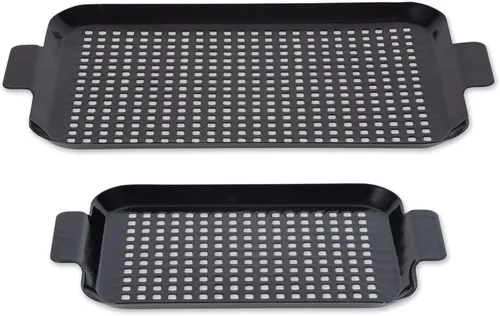 RSVP International Bandeja de barbacoa de acero recubierto de porcelana, accesorios para asar al aire libre para cocinar pescado y verduras, apto