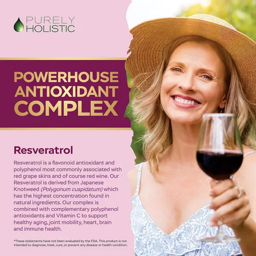 Miniatura 3 de Purely Holistic Resveratrol 1450 mg, 90 porciones, suplemento antioxidante trans-resveratrol con vitamina C y complejo de polifenoles, 180 cápsulas