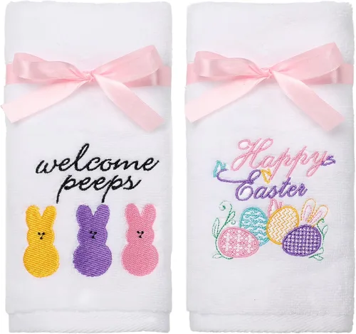 Juego de 2 toallas de mano de Pascua 100 % algodón bordadas con diseño de conejo de Pascua decorativo para baño, cocina, juego de 2 toallas de 14 x
