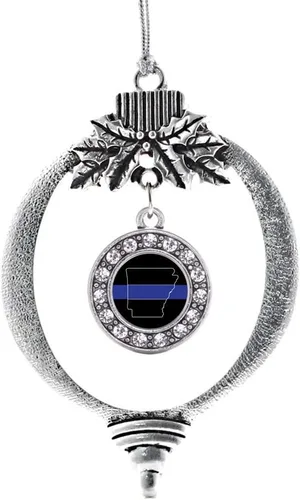 Miniatura 247 de Inspired Silver - Bonita bandera estadounidense - Adorno de Navidad plateado - Adorno de árbol de Navidad con dije circular con circonita cúbica