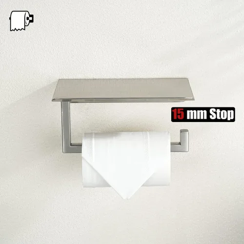 Miniatura 4 de JQK Estante para papel higiénico, soporte para rollo de papel higiénico con estante para teléfono, dispensador de papel de seda de acero inoxidable