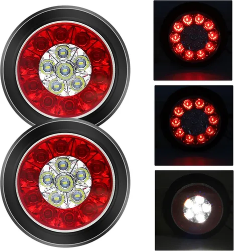 Miniatura 13 de Kit de 2 luces LED redondas amarillas traseras para remolque, 24 luces LED de freno y giro de marcha atrás para camión RV (24 LED, amarillo)