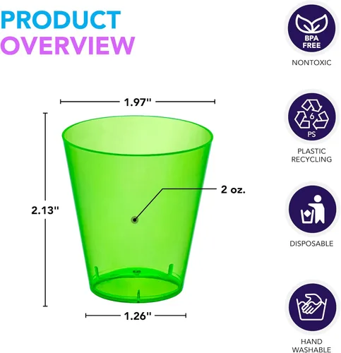 Miniatura 2 de Party Essentials Vasos de plástico duro de 2 onzas, verde neón, 50