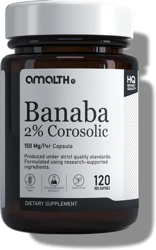AMALTH Cápsulas de extracto de hoja de banaba de 150 mg | Suplemento de ácido corosólico al 2% Banaba | Extracto de lagerstroemia Speciosa con