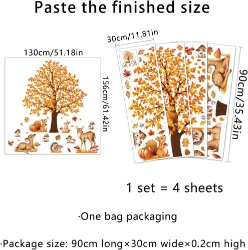 Miniatura 2 de 4 hojas de calcomanías de pared de árbol grande de otoño, árbol de arce, bosque de otoño, calcomanías de pared de bricolaje para despegar y pegar