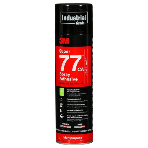 Miniatura 13 de 3M Super 77 Adhesivo en aerosol multiuso permanente, papel, cartón, tela, plástico, metal, madera, Peso neto 13.44 oz