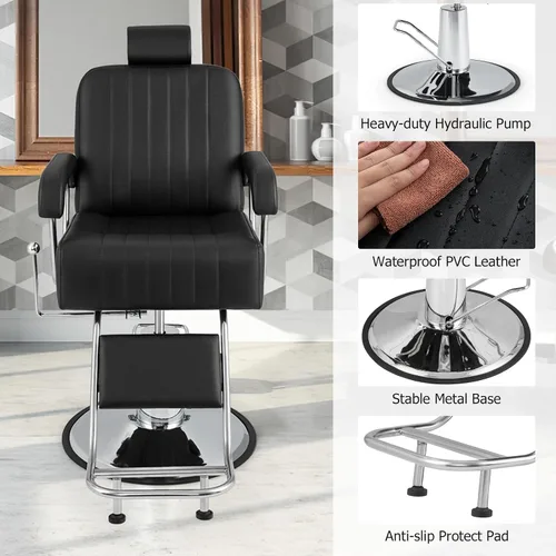 Miniatura 7 de Giantex Silla de peluquería reclinable, silla de salón para estilista, respaldo reclinable, giro de 360 grados, ajuste de altura, bomba hidráulica
