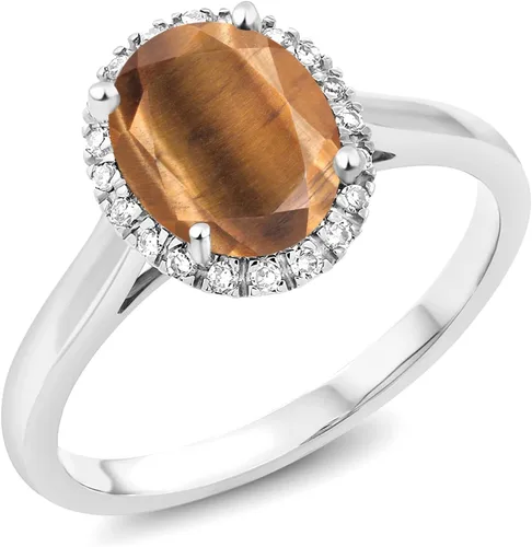 Miniatura 19 de Gem Stone King Anillo de compromiso ovalado de oro blanco de 10 quilates con piedra natal y halo de diamantes Ovalado de 0.354 x 0.276 in Anillo
