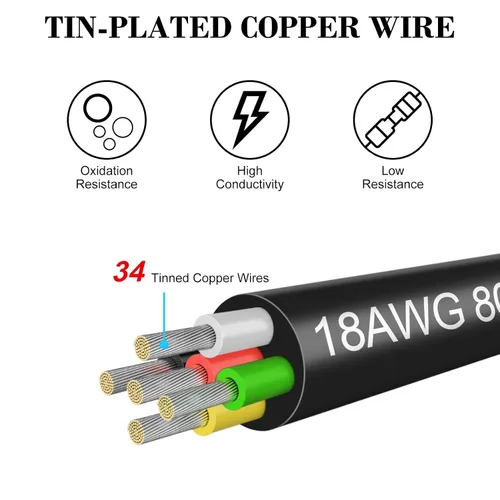 Miniatura 3 de Cable de calibre 18 de 5 conductores, cable eléctrico de 65,6 pies 18AWG, cable de cobre estañado trenzado de 18/5, cable de bajo voltaje