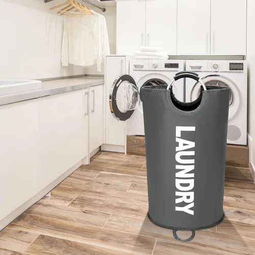Miniatura 9 de Maxsilan - Cesta de lavandería grande de 90 l, cesta de ropa independiente y alta, bolsa de lavandería plegable, color gris oscuro