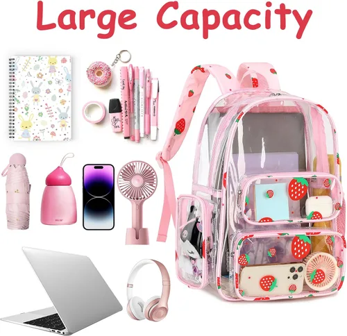 Miniatura 171 de CAMTOP Mochila transparente resistente y transparente para estudiantes, escuela, trabajo, festival, viajes, deportes, Beige, Mediana, Camtop Mochila