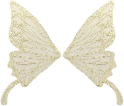 5 pares de alas de hada, parches para coser, apliques de encaje de mariposa, tul de organza, alas de tela, cuello bordado, adornos de cuello, Beige