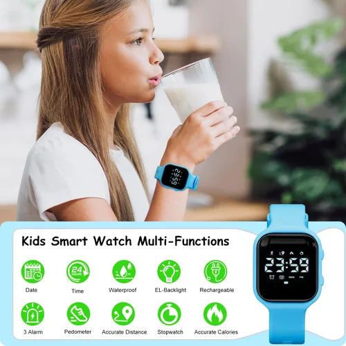 Miniatura 4 de GOLDEN HOUR Relojes deportivos digitales para niños con rastreador de fitness, reloj despertador, cronómetro, sin aplicación, regalos de cumpleaños