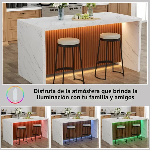 Miniatura 5 de Mesa de comedor grande de mármol de imitación de 63 pulgadas para 4-6 personas, mesa de isla de cocina con luces LED, mesa de comedor de cocina