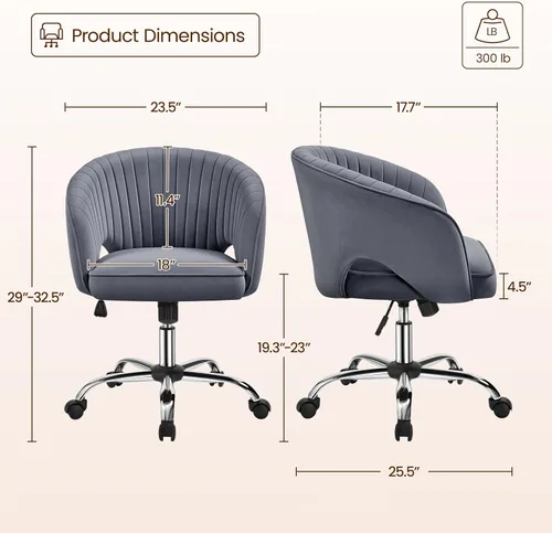 Miniatura 3 de Topeakmart Silla de escritorio de terciopelo, silla de tocador de maquillaje con altura de asiento y reposabrazos ajustables, silla de oficina