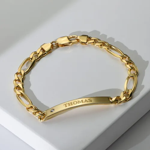 Miniatura 4 de MyNameNecklace Pulsera de plata de ley 925 chapada en oro y grabado personalizado para el día del padre