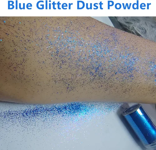 Miniatura 3 de Go Ho - Aerosol de purpurina para cabello y cuerpo, aerosol de purpurina en polvo seco azul para ropa, polvo de purpurina suelto para festivales