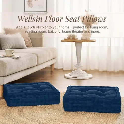 Miniatura 3 de Wellsin Cojines de Suelo Cuadrados para Adultos y Niños - Cojín de Suelo de Meditación para Asientos - Cojín de Suelo Acolchado con Espuma Triturada