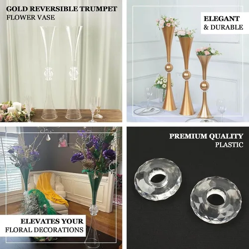 Miniatura 4 de Efavormart - Juego de 2 centros de mesa de trompeta con adornos de cristal transparente de 31 pulgadas, jarrón reversible de plástico para flores