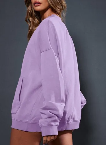 Miniatura 2 de SHEWIN Sudaderas para mujer, cuello redondo, color sólido, a la moda, cálidas, de gran tamaño, ligeras, sin botones