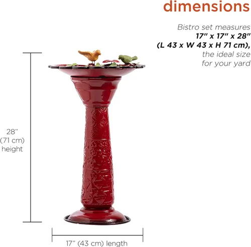 Miniatura 3 de Alpine Corporation - Baño de pájaros de metal para exterior de 28" de alto con estatua de jardín de ardillas y hojas, rojo – Impresionante acento