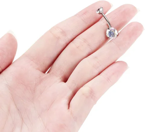 Miniatura 4 de PEAKLINK Piercing de ombligo de titanio de 0.45 oz, joyería para el ombligo, barra de ombligo roscada internamente con doble circonita cúbica