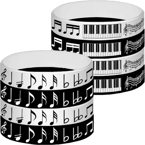 48 pulseras de goma con notas de piano, pulseras de silicona, suministros de fiesta, notas de piano, decoraciones de fiesta temática de música,