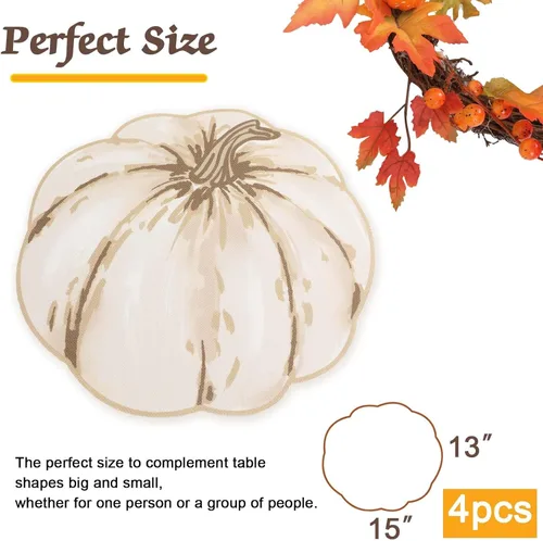 Miniatura 4 de Simplebrand Juego de 4 manteles individuales con estampado de calabaza beige para cocina, resistentes a las manchas, protegen la mesa del comedor