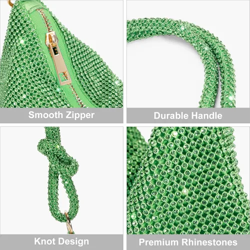 Miniatura 2 de Monederos con diamantes de imitación para mujer, elegante bolso de noche brillante, bolso de mano plateado brillante para fiesta