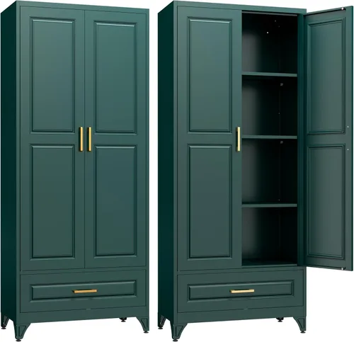 Miniatura 15 de SteeLoong - Gabinete de despensa de cocina, gabinetes de almacenamiento de despensa de metal azul de 71" con puertas y 4 estantes ajustables