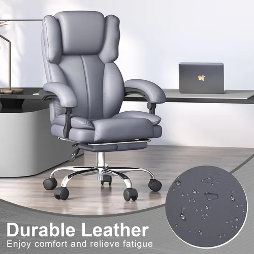 Miniatura 8 de Silla de oficina grande y alta, silla ejecutiva de escritorio de oficina en casa, silla de computadora de cuero con reposapiés retráctil