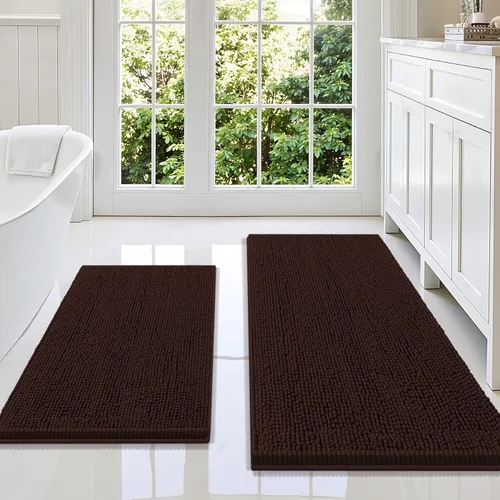 Miniatura 112 de Smiry Juego de 2 alfombras de baño, felpilla suave y absorbente, lavable a máquina, antideslizantes, para bañera, ducha y suelo
