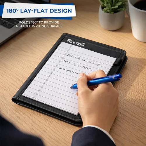 Miniatura 8 de Samsill Professional Padfolio, cartera mini de piel sintética, con bloc de notas de 5 x 8, color negro