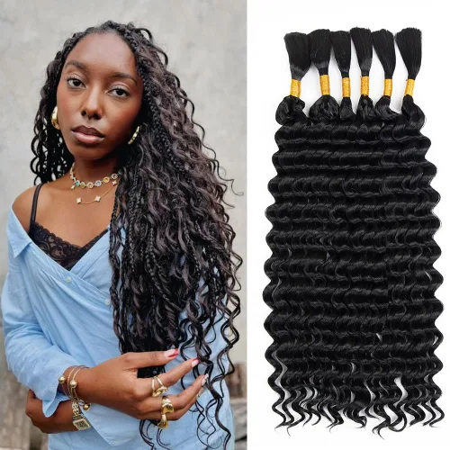 Miniatura 14 de Cabello bohemio para trenzar de 18 pulgadas, 2 paquetes de cabello ondulado profundo a granel para trenzas bohemias, sin trama, extensiones