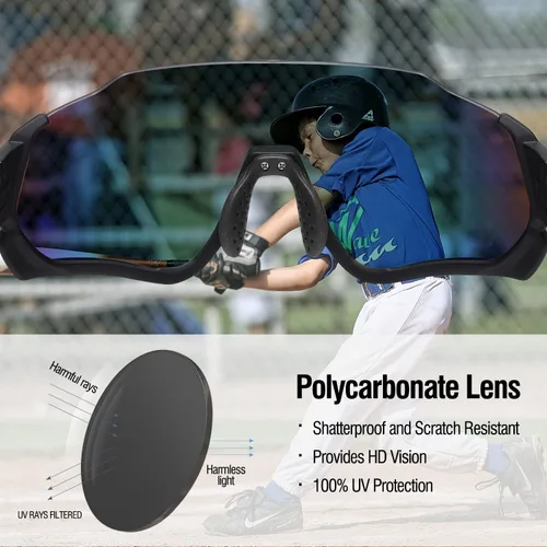 Miniatura 6 de DUCO DK280 - Lentes de sol polarizados para niños, jóvenes, béisbol, deportes, adolescentes, ciclismo, niños y niñas, con 3 lentes