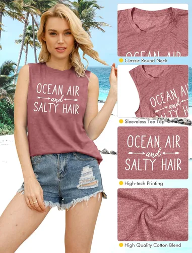 Miniatura 5 de Camiseta sin mangas de playa para mujer, diseño de mar y aire salado, divertido crucero de verano, sin mangas, para vacaciones familiares