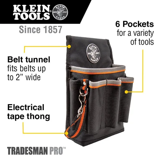 Miniatura 2 de Klein Tools 5241 - Bolsa para herramientas Tradesman Pro con cinta adhesiva eléctrica y fondos reforzados de alta resistencia, de 6 bolsillos