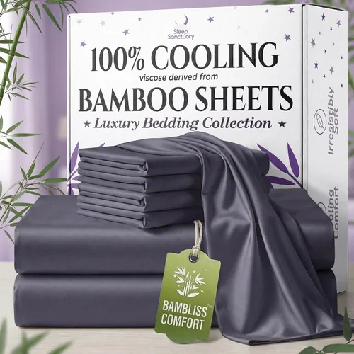 Miniatura 23 de SLEEP SANCTUARY - Juego de sábanas 100% viscosa derivada de bambú tamaño individual 4 piezas – Sábanas de lujo BamBliss de enfriamiento