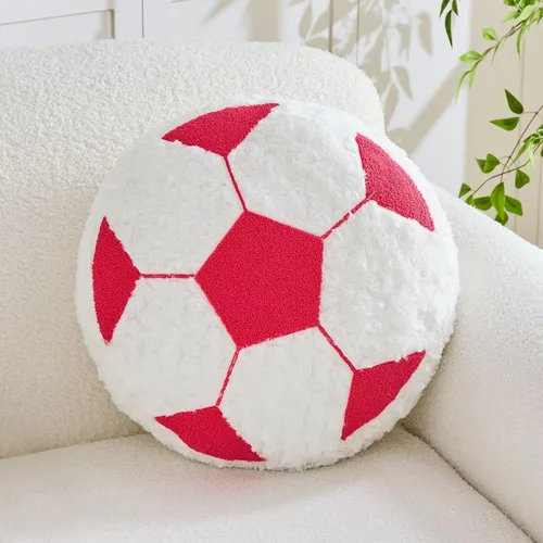 Miniatura 9 de Cojín redondo de fútbol de fútbol, suave y esponjoso, almohada decorativa de felpa para decoración de habitación (negro, 12 pulgadas)