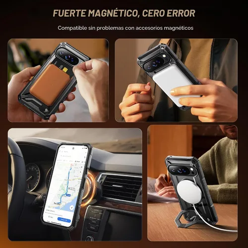 Miniatura 4 de TONGATE Funda para Pixel 10 Pro XL con soporte magnético giratorio de 360°, compatible con MagSafe, protector de pantalla de privacidad, funda