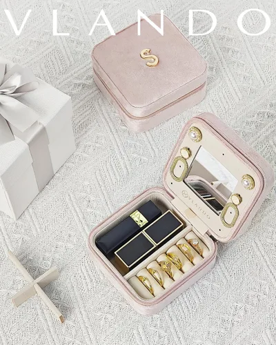 Miniatura 6 de Vlando Artículos esenciales de viaje para mujer, joyero, accesorios de viaje para adolescentes, cosas de moda, organizador de collares, aretes