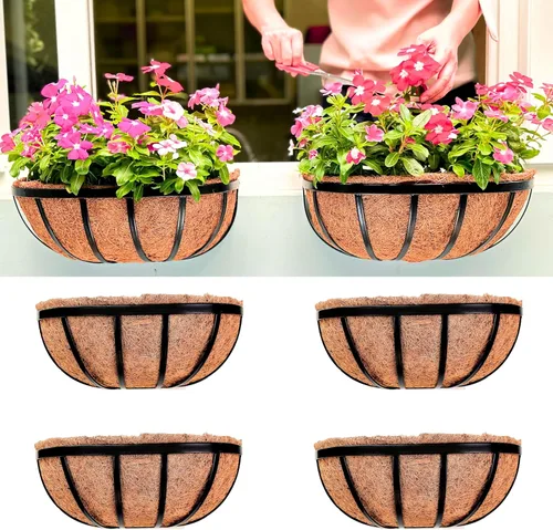 Miniatura 10 de LaLaGreen - Cajas de plantador para barandillas de terraza (61 cm, paquete de 6) Macetas de pared de metal para plantas al aire libre, color negro