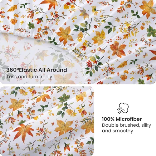 Miniatura 18 de Viviland Juego de sábanas de 3 piezas con estampado botánico de mariposas y flores rosas y moradas, sábanas de microfibra suave y transpirable
