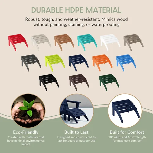 Miniatura 8 de WestinTrends Reposapiés otomano Adirondack para patio al aire libre, taburete de madera de polietileno para todo tipo de clima, ampliamente Azul