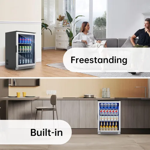 Miniatura 7 de Weili - Refrigerador incorporado de 50 cm para bebidas con cerradura, debajo del mostrador o independiente, refrigerador para 120 latas de refresco