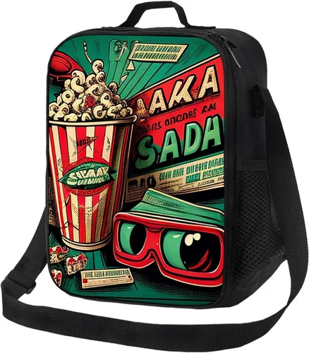 Miniatura 21 de Un patrón de ondas azules y verdes en el estilo. Lonchera portátil aislada, reutilizable, para mujeres, hombres, trabajo, picnic, campamento, 10.5 x